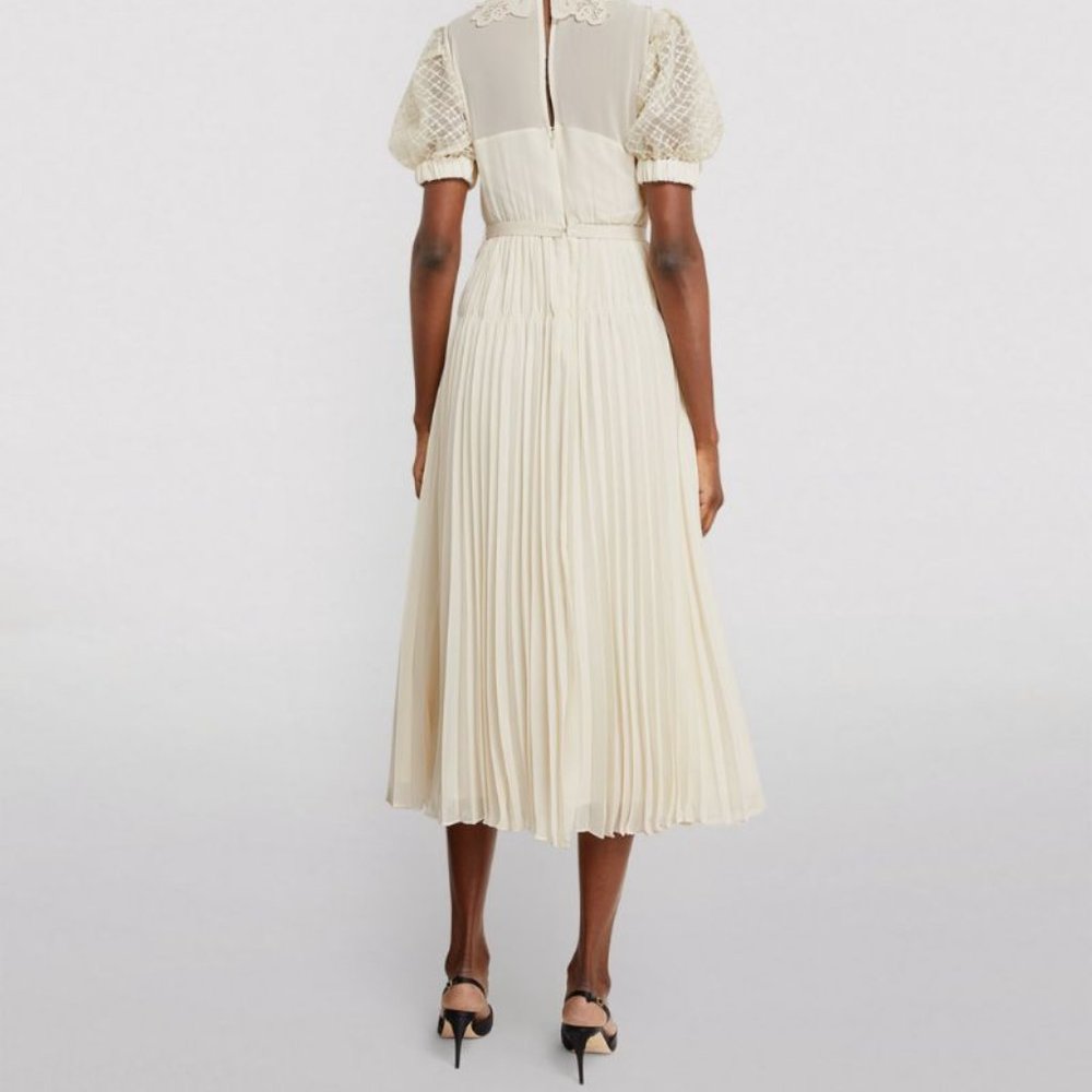 SELF-PORTRAIT Chiffon Lace-Collar Midi Dress - Picture 5 of 8